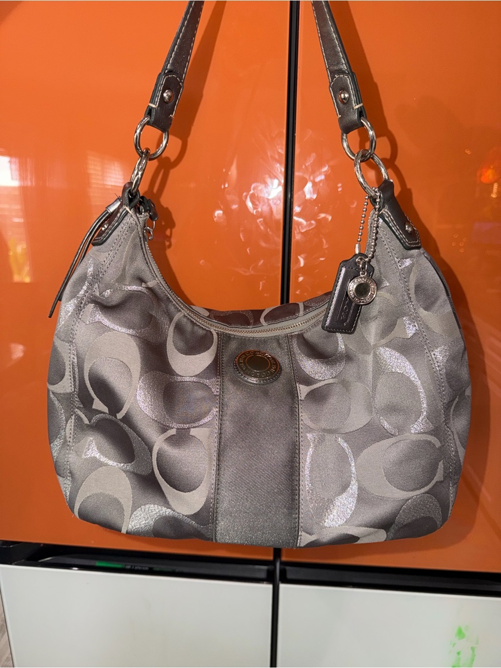 Coach Silver Gray Signature Shoulder Bag